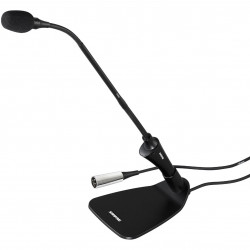 Micrófono Flexo 30cm Cardiode con Base y previo. Color Negro.